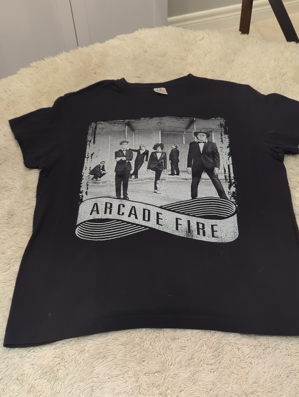 Arcade Black Short Sleeve Tee with Monochrome Band Graphic